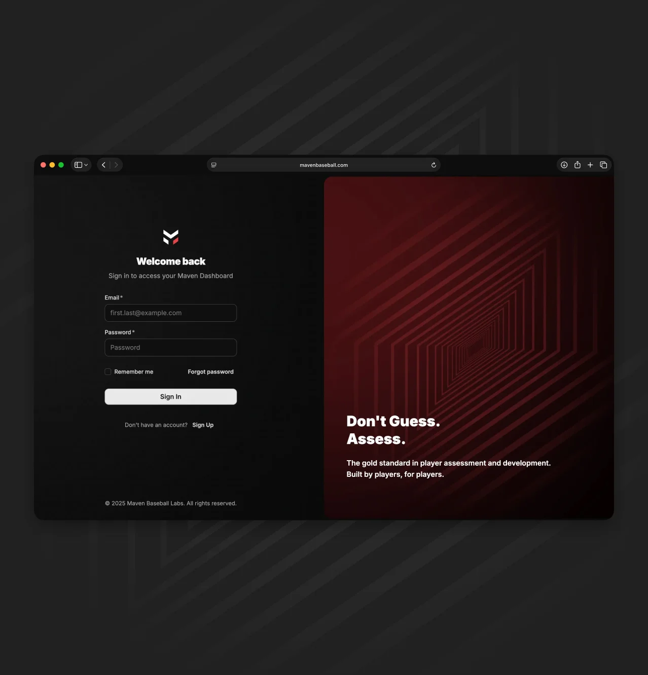 Maven Dashboard login screen